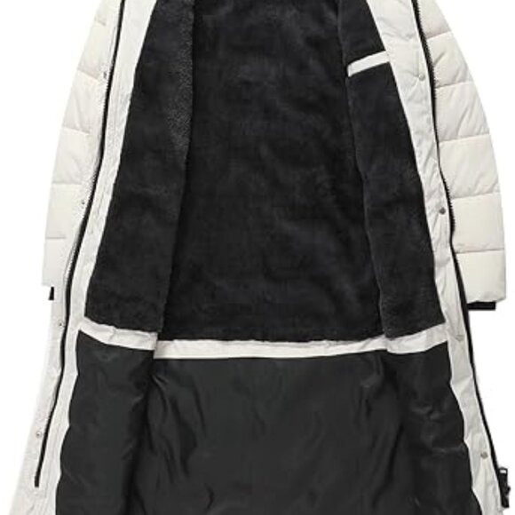 Women Waterproof Long Winter Coat Thickened Down Alternative Beige Puffer Jacket - Picture 3 of 5